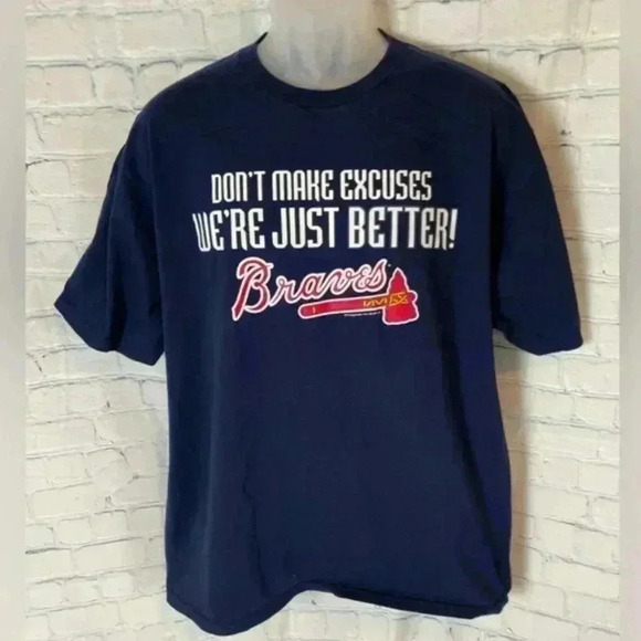 Genuine Merchandise Atlanta Braves Men’s L Navy Blue Crewneck T-Shirt BASEBALL - Picture 13 of 13